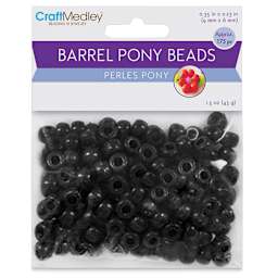 Craft Medley Barrel Pony Beads - Black, Package of 175 (In packaging)