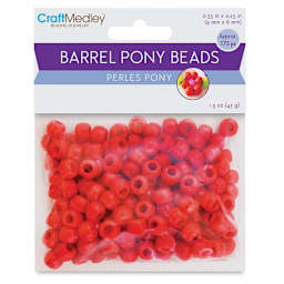 Craft Medley Barrel Pony Beads - Red, Package of 175 (In packaging)