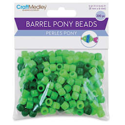Craft Medley Barrel Pony Beads - Verdi, Package of 200 (In packaging)