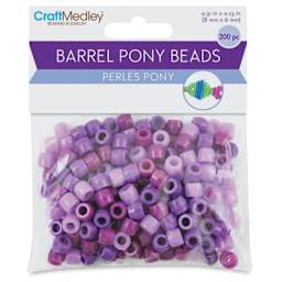 Craft Medley Barrel Pony Beads - Viola, Package of 200 - front of packaging