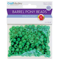 Craft Medley Barrel Pony Beads - Kelly Green, Package of 175 (In packaging)