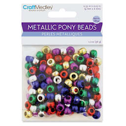 Craft Medley Pony Beads - Metallic Mulitcolor, Package of 150 (In packaging)