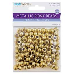 Craft Medley Pony Beads - Metallic Gold, Package of 150 - front of packaging