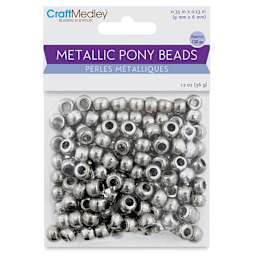 Craft Medley Pony Beads - Metallic Silver, Package of 150 - front of packaging