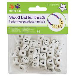 Krafty Kids Wood Alphabet Beads - White, 10 mm, Package of 60 (In packaging)