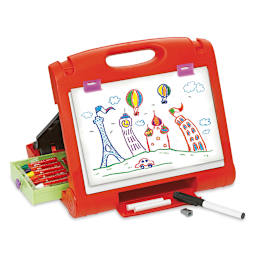 Do Art Travel Easel - Angled view of Easel set for drawing with storage area shown
