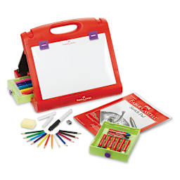 Do Art Travel Easel - Set up White board with components of Kit adjacent
