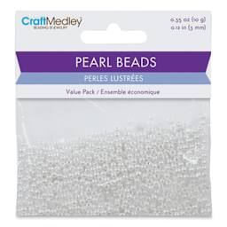 Craft Medley Pearl Acrylic Beads - White, 3 mm, Package of 850 (In packaging)