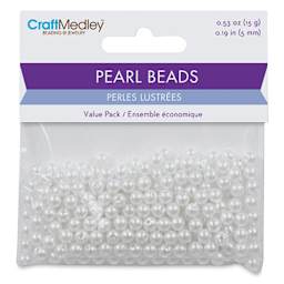 Craft Medley Pearl Acrylic Beads - White, 5 mm, Package of 265 (In packaging)