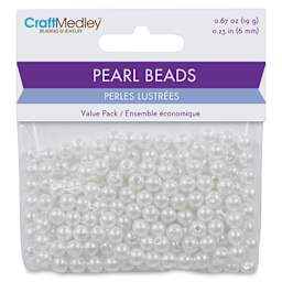 Craft Medley Pearl Acrylic Beads - White, 6 mm, Package of 185 (In packaging)