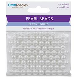Craft Medley Pearl Acrylic Beads - White, 8 mm, Package of 80 (In packaging)