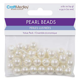 Craft Medley Pearl Acrylic Beads - Ivory, 10 mm, Package of 40 (In packaging)