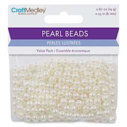 Craft Medley Pearl Acrylic Beads - Ivory, 6 mm, Package of 185 (In packaging)
