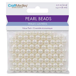 Craft Medley Pearl Acrylic Beads - Ivory, 8 mm, Package of 80 (In packaging)