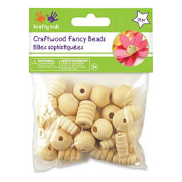 Krafty Kids Wood Beads - Fancy, Unfinished, Package of 28 (In packaging)