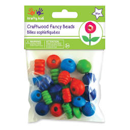Krafty Kids Wood Beads - Fancy, Assorted Colors, Package of 28 (In packaging)