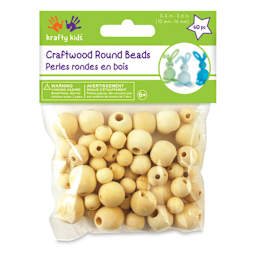 Krafty Kids Wood Beads - Round, Unfinished, Package of 60 (In packaging)