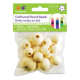 Krafty Kids Wood Beads - Round, Unfinished, Package of 13 (In packaging)