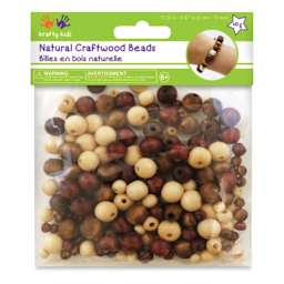 Krafty Kids Wood Beads - Round, Natural, 1.4 oz (In packaging)
