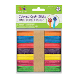 Krafty Kids Colored Craft Sticks - 2/5" W x 4-1/2" L, Assorted Colors, Package of 100 (In packaging)