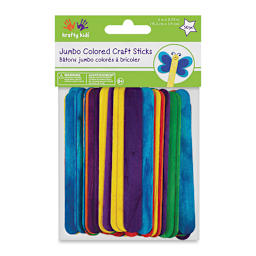 Krafty Kids Colored Craft Sticks - Jumbo, 3/4" W x 6" L, Assorted Colors, Package of 50 (In packaging)