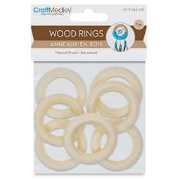 Craft Medley Wood Rings - 1.77", Pkg of 7, front of the packaging