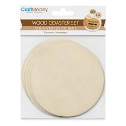 Craft Medley Wood Coasters - Round, Package of 4 (In packaging)