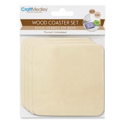 Craft Medley Wood Coasters - Square, Package of 4 (In packaging)