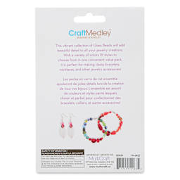 Craft Medley Glass Beads - Assorted Colors, 8.8 oz back of packaging