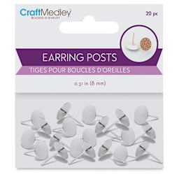 Craft Medley Earring Posts - Silver, Package of 20, 8 mm