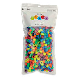 Essentials by Leisure Arts Pony Beads - Neon, Opaque, 6mm x 9mm, Package of 750 (Front of packaging)