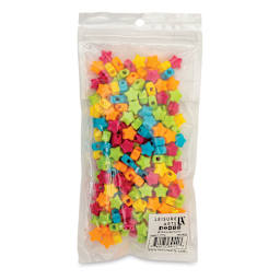 Essentials by Leisure Arts Star Beads - Assorted Colors, Opaque, 12 mm, Package of 225 (Back of packaging)