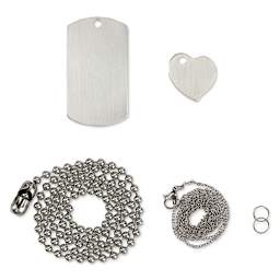 ImpressArt Stamp It Yourself Necklace Kit - Dog Tag and Heart, contents laid out