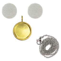ImpressArt Stamp It Yourself Necklace Kit - Two-Tone Pendant, contents of the kit laid out