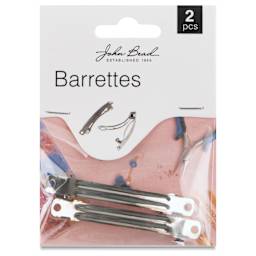 John Bead Must Have Findings Hair Barrettes - Pkg of 2, Silver, 2-3/8" - front of packaging