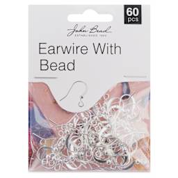 John Bead Must Have Findings Earwires - w/ Bead, Pkg of 60, Silver, 18 mm - front of packaging