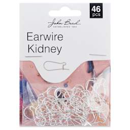 John Bead Must Have Findings Earwires - Small Kidney, Pkg of 46, Silver, 19 mm x 10 mm