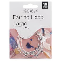 John Bead Must Have Findings Earring Hoops - Circle, Pkg of 10, Silver, 38 mm front of packaging