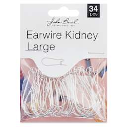 John Bead Must Have Findings Earwires - Large Kidney, Pkg of 34, Silver, 33 mm x 15 mm