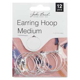 John Bead Must Have Findings Earring Hoops - Circle, Pkg of 12, Silver, 25 mm front of packaging