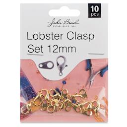 John Bead Must Have Findings Lobster Clasps - Pkg of 10, Gold, 12 mm (In packaging)