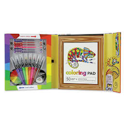 SpiceBox Creative Coloring Kit - Open showing markers and Coloring pad
