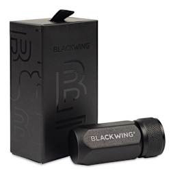Blackwing One-Step Long Point Sharpener - Black, sharpener laid out in front of box