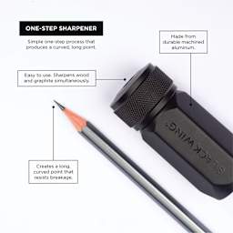Blackwing One-Step Long Point Sharpener and Blades, features (pencil sold separately)