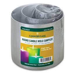 Country Lane Candle Molds - Front of package of Round Metal 3 piece Sampler Molds