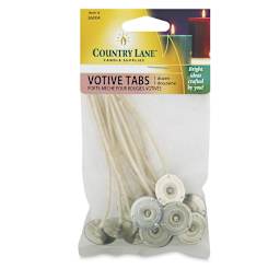 Country Lane Assembled Candle Wicks - Front of package of 12 Votive Tabs