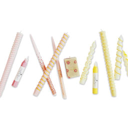 Rico Design Candle Liner Paints  - Red and Yellow next to finished examples