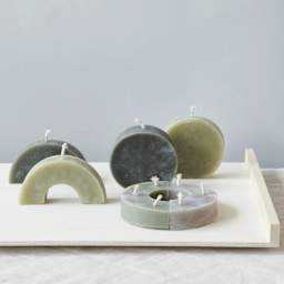 Rico Design Silicone Candle Molds - finished flat circle and flat rainbow examples