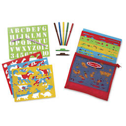 Created by Me Stencil Set - Stencils, pencils and pouch neatly arranged
