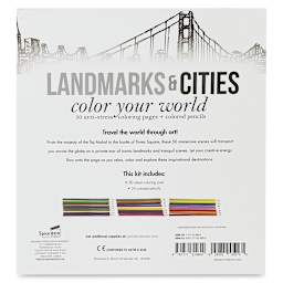 Landmarks & Cities Coloring Kit - Back of Kit package shown
